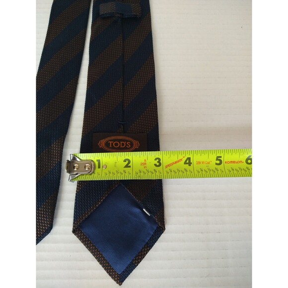 Rare Vintage TOD'S 100% Silk Tie 1980s Necktie Made in Italy blue gold stripe - Picture 5 of 7